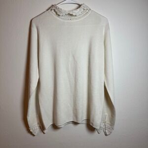 Vintage Soft‎ Surroundings Cream Crochet Collar Mock Neck Sweater Women's Size M